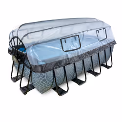 EXIT Piscine couverte Stone 400x200x122cm avec pompe filtrante à sable - grise, 8870 L, Piscine hors sol, Enfants et adultes, ...