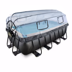 EXIT Piscine couverte Black Leather 400x200x122cm avec pompe filtrante à sable - noir, 8870 L, Piscine hors sol, Enfants et a ...