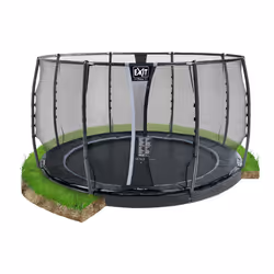 EXIT Dynamic trampoline enterré au niveau du sol ø366cm avec filet de sécurité - noir, Trampoline encastré, Rond, 130 kg, 3 a ...