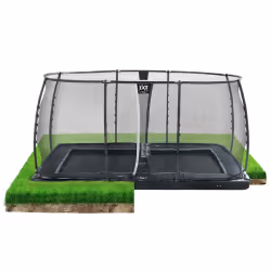 EXIT Dynamic trampoline enterré au niveau du sol 244x427cm avec filet de sécurité - noir, Trampoline encastré, Rectangulaire, ...