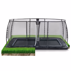 EXIT Dynamic trampoline enterré au niveau du sol 305x519cm avec filet de sécurité - noir, Trampoline encastré, Rectangulaire, ...