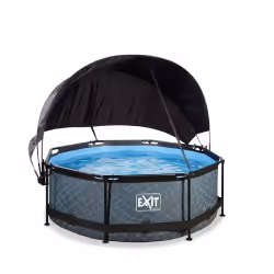 EXIT Piscine Stone ø244x76cm avec voile d'ombrage et pompe filtrante - grise, 2780 L, Piscine hors sol, Enfants et adultes, 2 ...