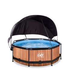 EXIT Piscine Wood ø244x76cm avec voile d'ombrage et pompe filtrante - marron