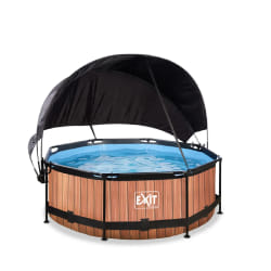 EXIT Piscine Wood ø244x76cm avec voile d'ombrage et pompe filtrante - marron