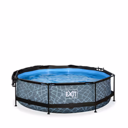 EXIT Piscine Stone ø300x76cm avec voile d'ombrage et pompe filtrante - grise