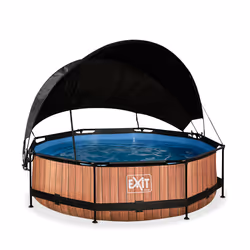 EXIT Piscine Wood ø300x76cm avec voile d'ombrage et pompe filtrante - marron, 4383 L, Piscine hors sol, Enfants et adultes, 4 ...