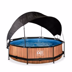 EXIT Piscine Wood ø300x76cm avec voile d'ombrage et pompe filtrante - marron