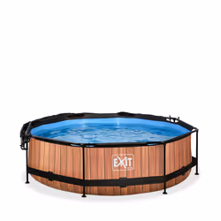 EXIT Piscine Wood ø300x76cm avec voile d'ombrage et pompe filtrante - marron