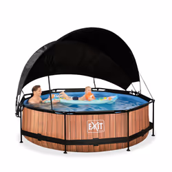 EXIT Piscine Wood ø300x76cm avec voile d'ombrage et pompe filtrante - marron - Vue supplémentaire 6