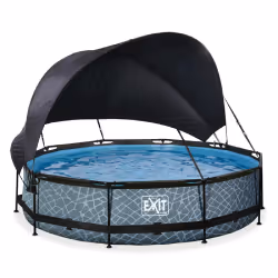 EXIT Piscine Stone ø360x76cm avec voile d'ombrage et pompe filtrante - grise, 6125 L, Piscine hors sol, Enfants et adultes, 5 ...