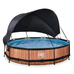 EXIT Piscine Wood ø360x76cm avec voile d'ombrage et pompe filtrante - marron