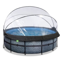 EXIT Piscine couverte Stone ø427x122cm avec pompe filtrante à sable et à chaleur - grise