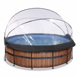 EXIT Piscine couverte Wood ø427x122cm avec pompe filtrante à sable et à chaleur - marron, 14758 L, Piscine hors sol, Enfants  ...