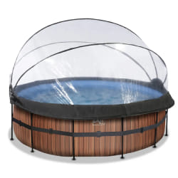 EXIT Piscine couverte Wood ø427x122cm avec pompe filtrante à sable et à chaleur - marron