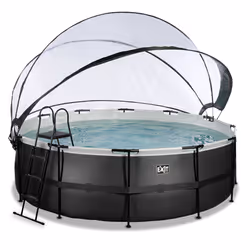 EXIT Piscine couverte Black Leather ø427x122cm avec pompe filtrante à sable et à chaleur - noir