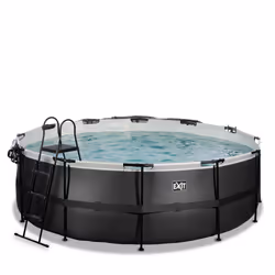 EXIT Piscine couverte Black Leather ø427x122cm avec pompe filtrante à sable et à chaleur - noir
