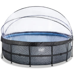 EXIT Piscine couverte Stone ø488x122cm avec pompe filtrante à sable et à chaleur - grise