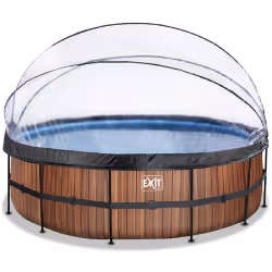 EXIT Piscine couverte Wood ø488x122cm avec pompe filtrante à sable et à chaleur - marron, 19330 L, Piscine hors sol, Enfants ...