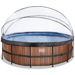 EXIT Piscine couverte Wood ø488x122cm avec pompe filtrante à sable et à chaleur - marron