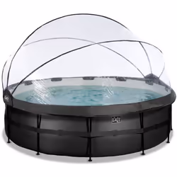 EXIT Piscine couverte Black Leather ø488x122cm avec pompe filtrante à sable et à chaleur - noir, 19330 L, Piscine hors sol, E ...
