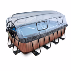 EXIT Piscine couverte Wood 400x200x122cm avec pompe filtrante à sable et à chaleur - marron, 8870 L, Piscine hors sol, Enfant ...