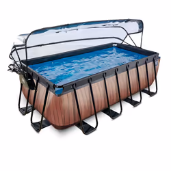 EXIT Piscine couverte Wood 400x200x122cm avec pompe filtrante à sable et à chaleur - marron
