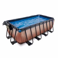 EXIT Piscine couverte Wood 400x200x122cm avec pompe filtrante à sable et à chaleur - marron