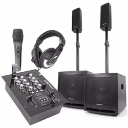 Vonyx Kit Sono DJ 2.2 avec table de mixage et accessoires DJ inclus - idéal pour animer vos soirées