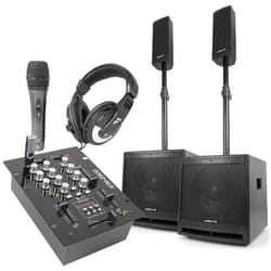 Vonyx Kit Sono DJ 2.2 avec table de mixage et accessoires DJ inclus - idéal pour animer vos soirées