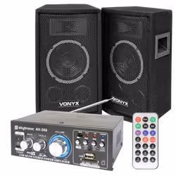 Enceintes SL6 - Skytronic - Amplificateur AV-360 - 2x40 Watts - Lecteur MP3 - Radio FM