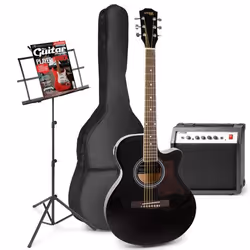 Guitare électrique acoustique MAX ShowKit - Noir - Set complet avec amplificateur et pupitre