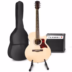 Guitare électrique acoustique MAX ShowKit avec amplificateur et support de guitare - Bois