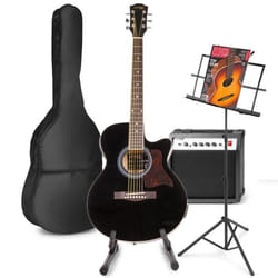 MAX ShowKit guitare électrique acoustique avec guitare et pupitre - Noir idéal pour débuter la guitare