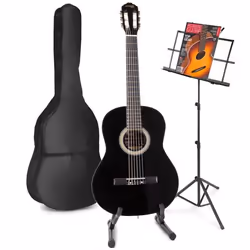 Guitare acoustique classique - MAX - SoloArt - Noir - Set complet pour débutants - Accessoires inclus