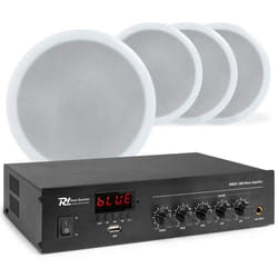 Power Dynamics Système Audio 100V avec 4 Haut-Parleurs de Plafond CSPB5 et Amplificateur PDM25 Bluetooth