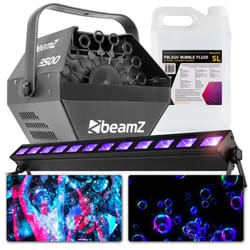 BeamZ B500 Machine à bulles - 30 tours/min avec grande roue 5L de liquide UV Barre LED UV