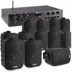 Power Dynamics PV260BT Système Audio 6 Zones 600 Watts avec 12 Enceintes Murales IPX5 Amplificateur Bluetooth Lecteur USB