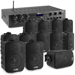Power Dynamics PV260BT Système Audio 6 Zones 600 Watts avec 12 Enceintes Murales IPX5 Amplificateur Bluetooth Lecteur USB