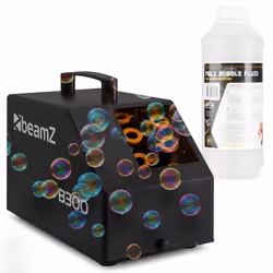 BeamZ B300 Pack Machine à Bulles Enfant/Mariage/Anniversaire avec 1L de Liquide - Double Roue Facile à Transporter