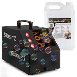BeamZ B300LED Pack Machine à Bulles Enfant/Mariage/Soirée avec 5L de Liquide - LEDs RGB Double Roue