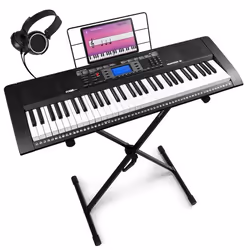 Max Rhapsody61 – Clavier Électronique 61 Touches avec Casque Audio et Stand inclus Débutant avec Écran