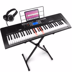 Max Rhapdosy61L - Clavier Électronique 61 Touches Lumineuses avec Casque Audio et Stand Inclus- Idéal pour Débutant