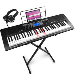Max Rhapdosy61L - Clavier Électronique 61 Touches Lumineuses avec Casque Audio et Stand Inclus- Idéal pour Débutant