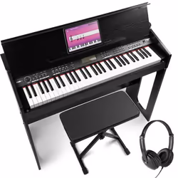 Max RhapdosyDP61 - Clavier Électronique 61 Touches Semi Lourdes avec Meuble en Bois Casque audio et Banc inclus - Clavier MID ...