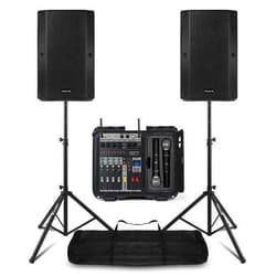 Pack Sono Complet avec Table de Mixage 2 Enceintes Passives Micros UHF Câbles - 1600 Watts Pied dEnceines 110 à 175 cm