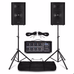 Vonyx Pack Sono Complet - Système de Sonorisation 800W avec Table de Mixage 8 Canaux 2 Enceintes PA 8 Pouces et Supports Régl ...