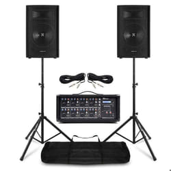 Vonyx Pack Sono Complet - Système de Sonorisation 800W avec Table de Mixage 8 Canaux 2 Enceintes PA 8 Pouces et Supports Réglables