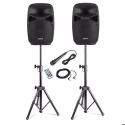 Vonyx Pack Sono - Système de Sonorisation 400W avec 2 Enceintes Active et Passive et 2 Supports Réglables Bluetooth Micro