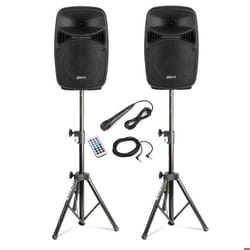 Vonyx Pack Sono - Système de Sonorisation 400W avec 2 Enceintes Active et Passive et 2 Supports Réglables Bluetooth Micro