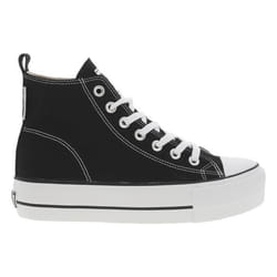 Baskets montantes femme BK noir à lacets plats - Textile - Tige haute 10 cm - Semelle plateforme vulcanisée 4cm